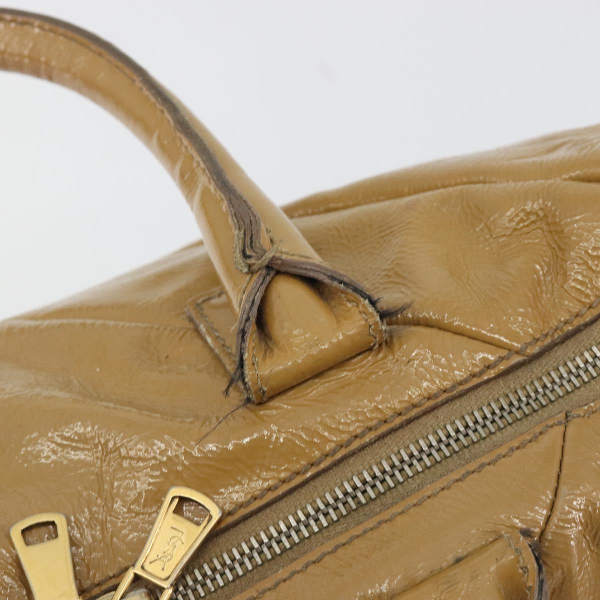 SAINT LAURENT Hand Bag Patent Leather Beige Gold 208315 Auth BA14520