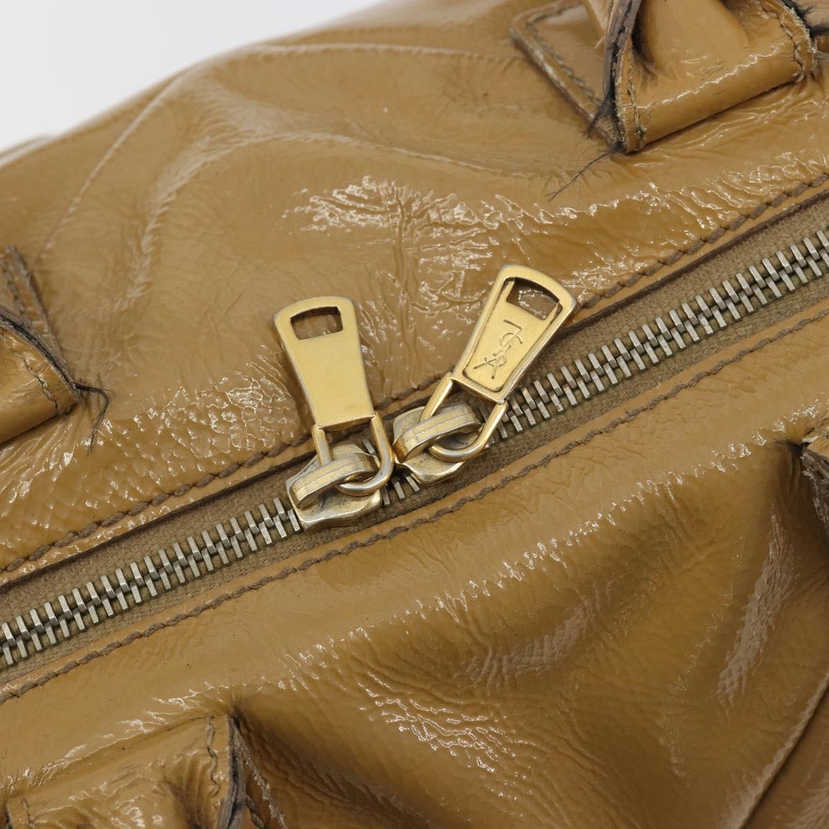 SAINT LAURENT Hand Bag Patent Leather Beige Gold 208315 Auth BA14520