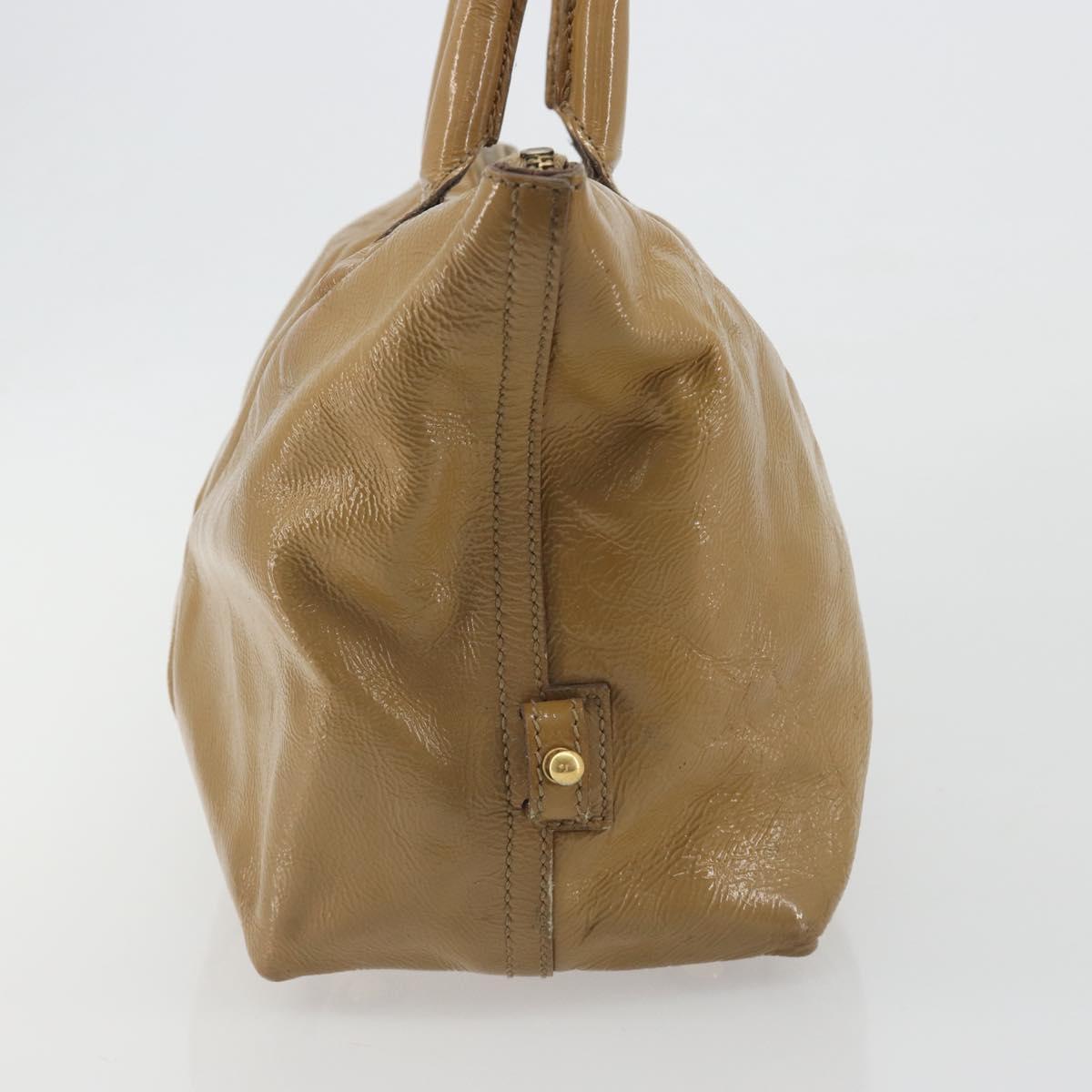 SAINT LAURENT Hand Bag Patent Leather Beige Gold 208315 Auth BA14520