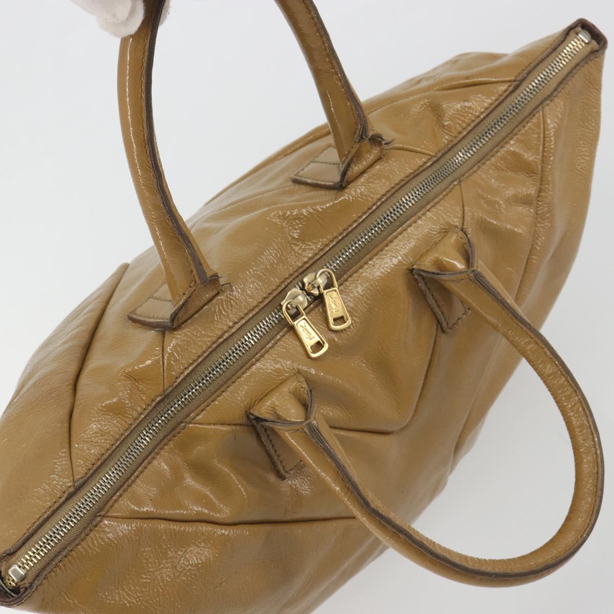 SAINT LAURENT Hand Bag Patent Leather Beige Gold 208315 Auth BA14520