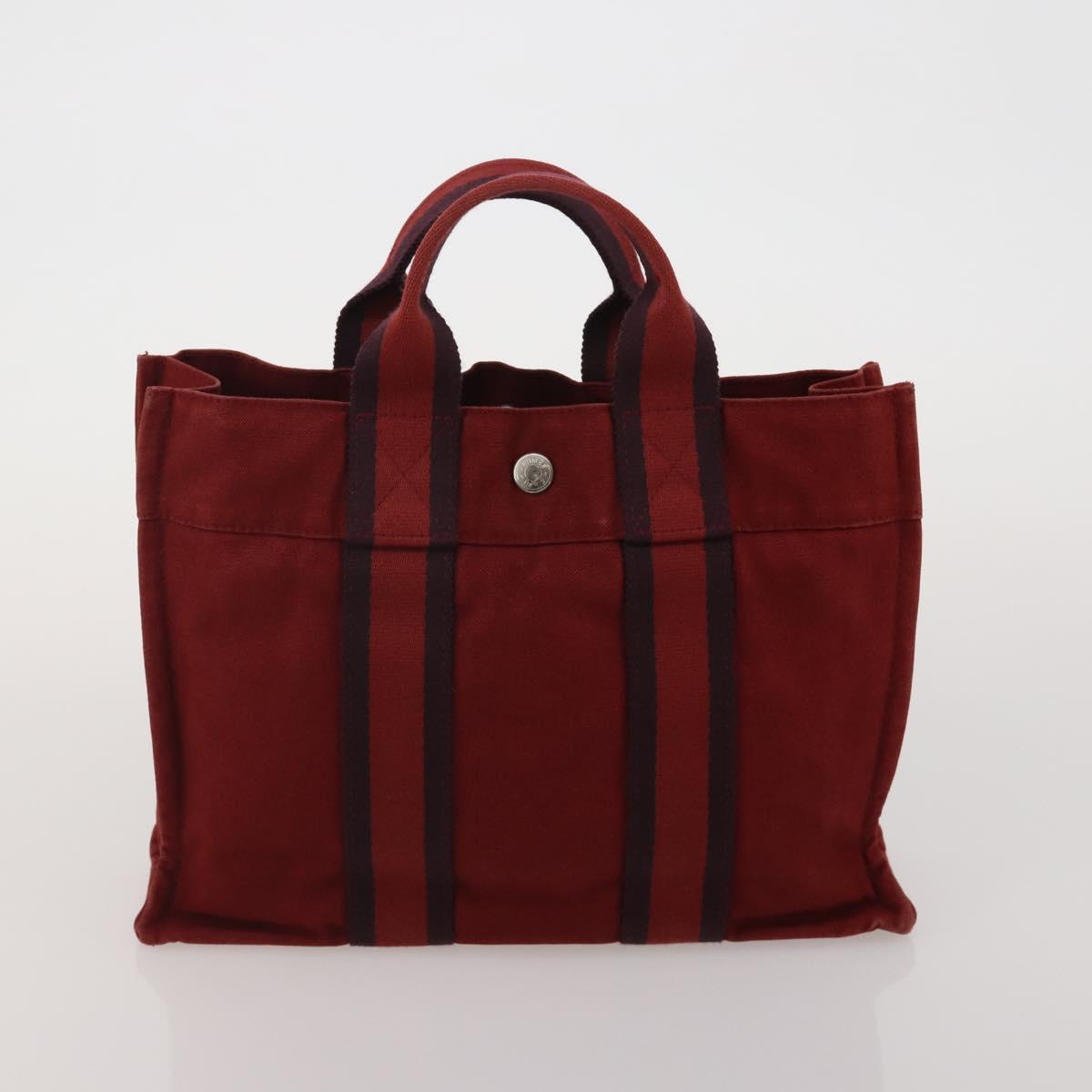 HERMES Fourre Tout Hand Bag cotton 5 Set Black Red Navy Auth BA14521