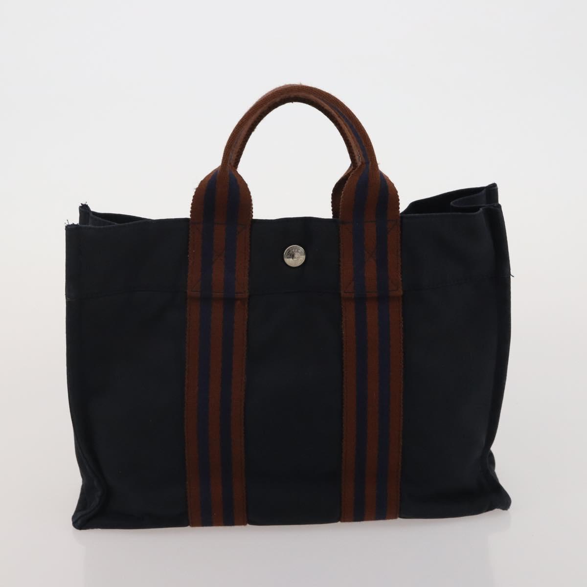 HERMES Fourre Tout Hand Bag cotton 5 Set Black Red Navy Auth BA14521