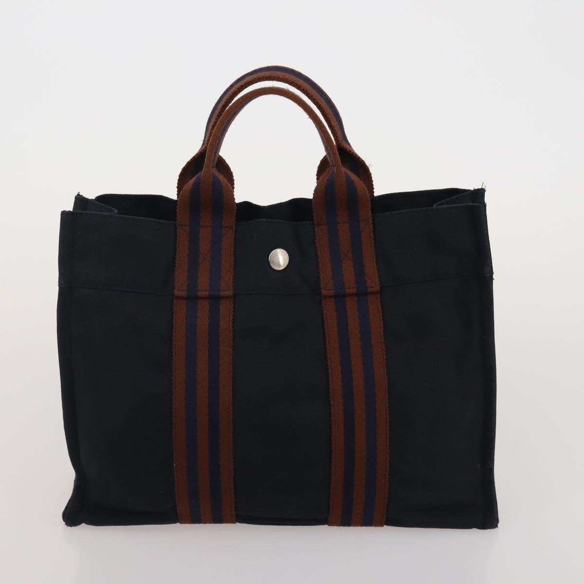 HERMES Fourre Tout Hand Bag cotton 5 Set Black Red Navy Auth BA14521