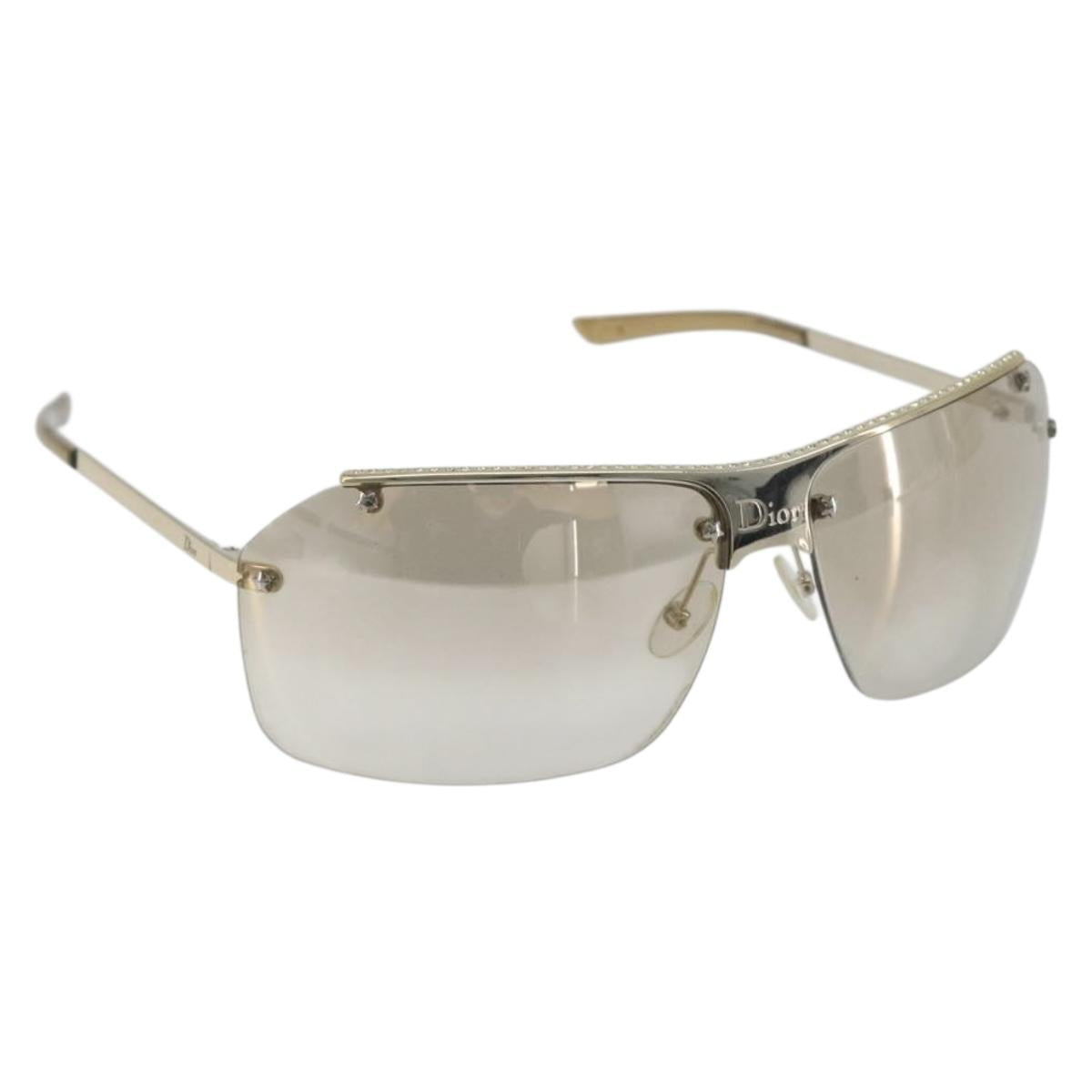 Christian Dior Rimless Sunglasses Metal Champagne Gold Silver Auth BA14522V
