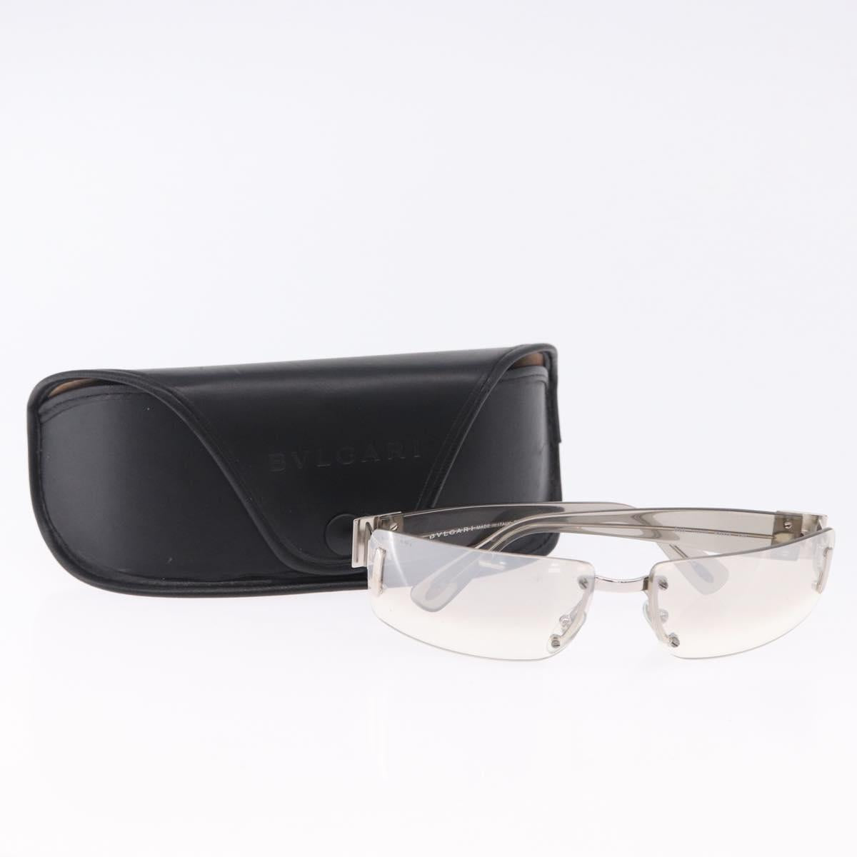 BVLGARI Rimless Sunglasses Metal Clear Silver Auth BA14525