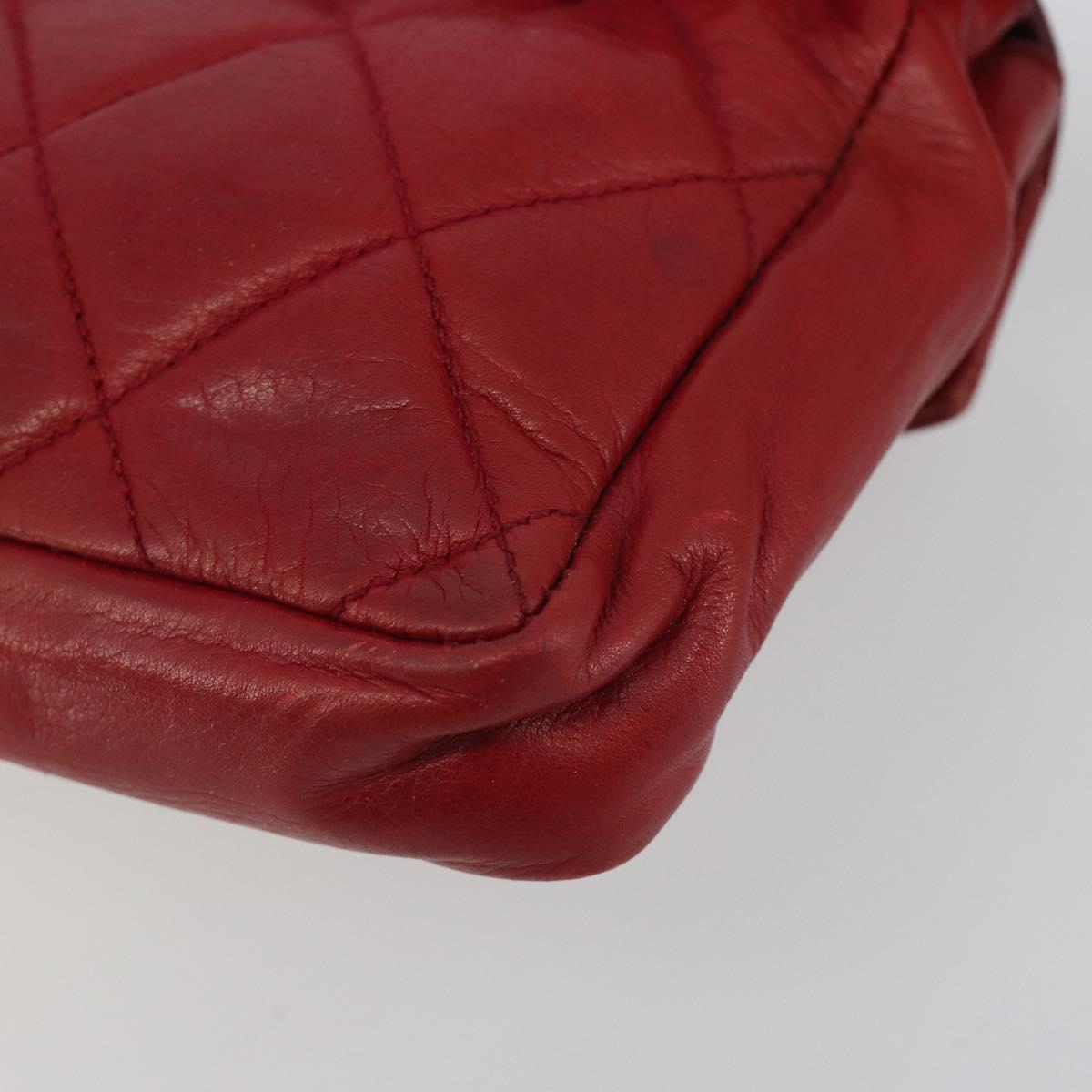 CHANEL Matelasse Waist Bag Lamb Skin Red Gold Tone CC Auth BA14558