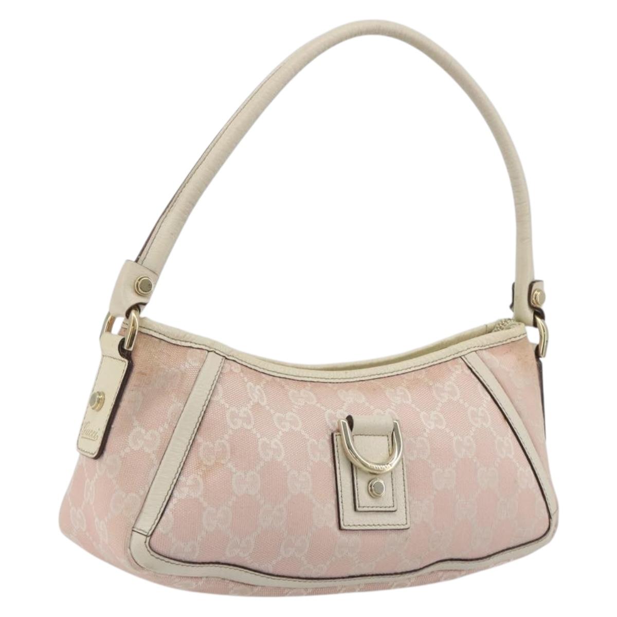 GUCCI GG Canvas Abbey Hand Bag Pink Gold Tone 130939 Auth BA14560