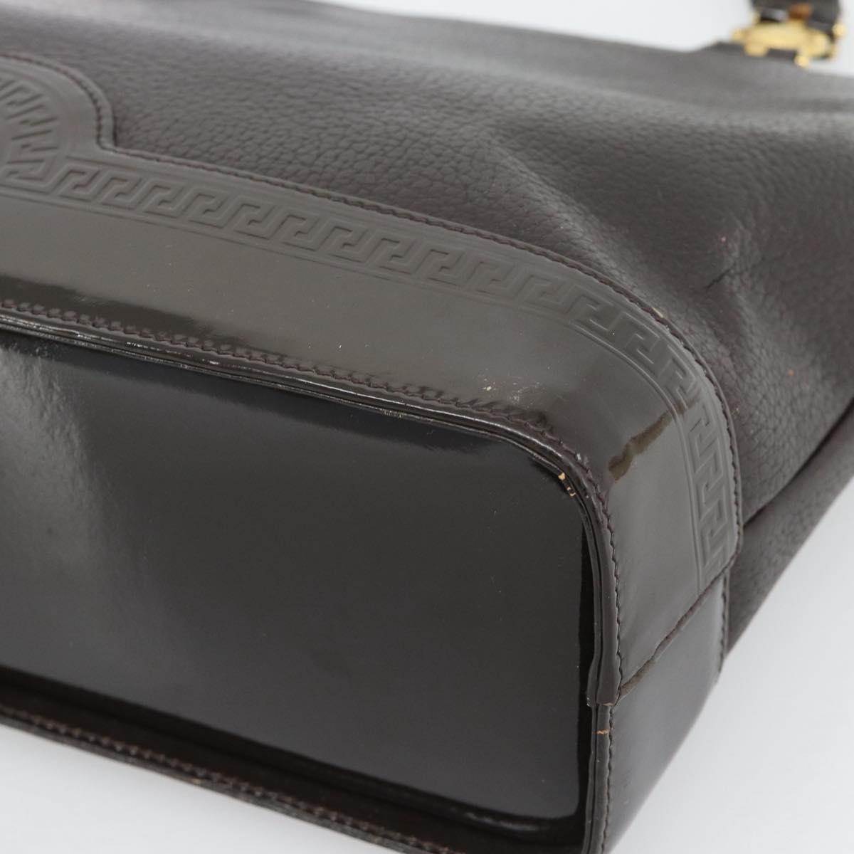 VERSACE Hand Bag Leather Brown Gold Tone Auth BA14561