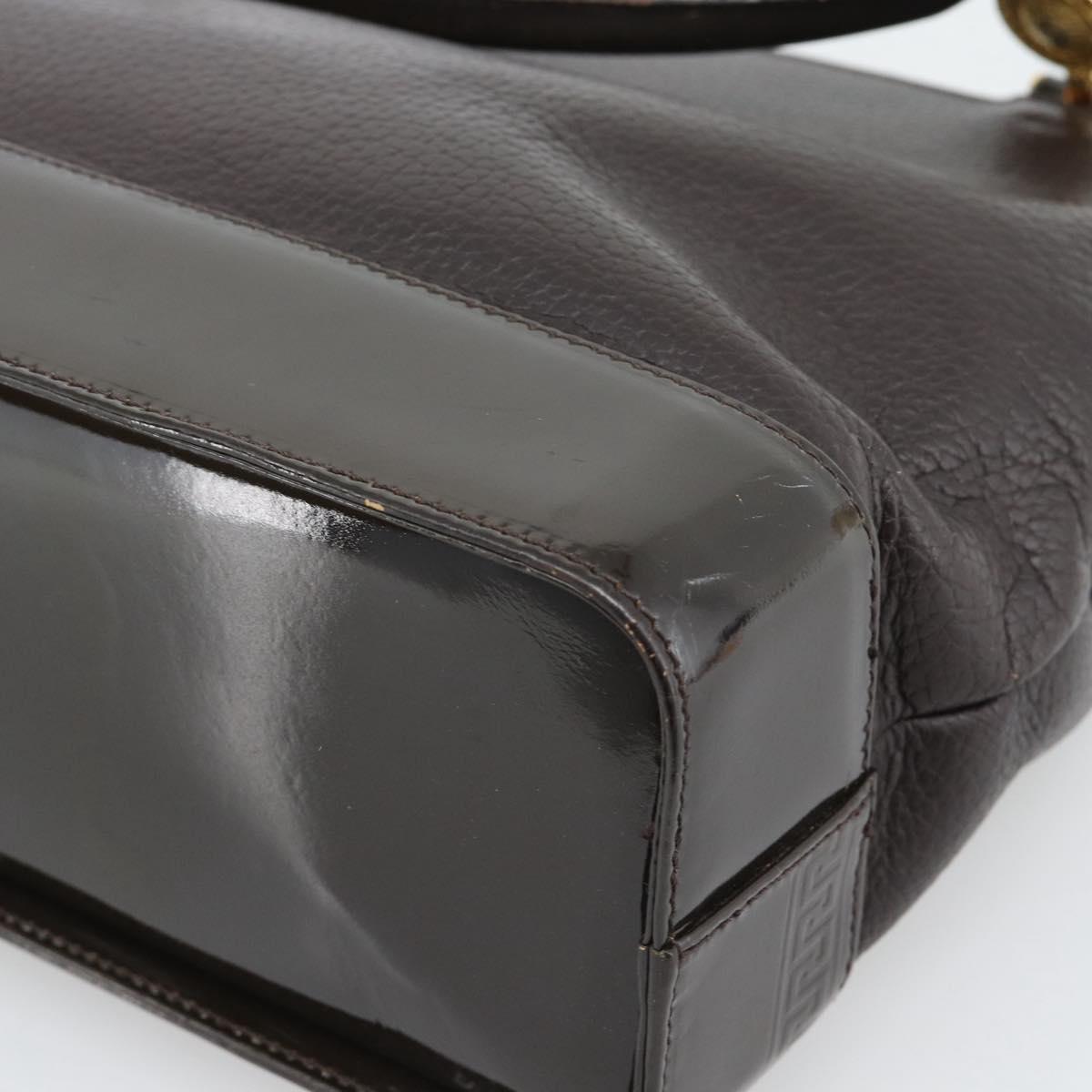 VERSACE Hand Bag Leather Brown Gold Tone Auth BA14561