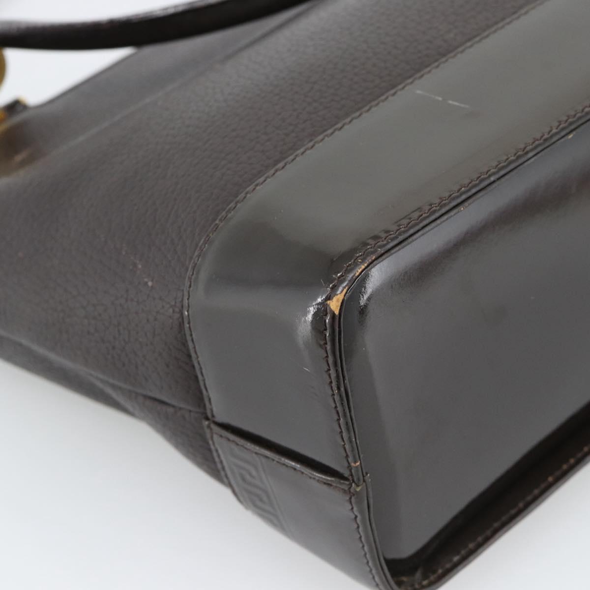 VERSACE Hand Bag Leather Brown Gold Tone Auth BA14561