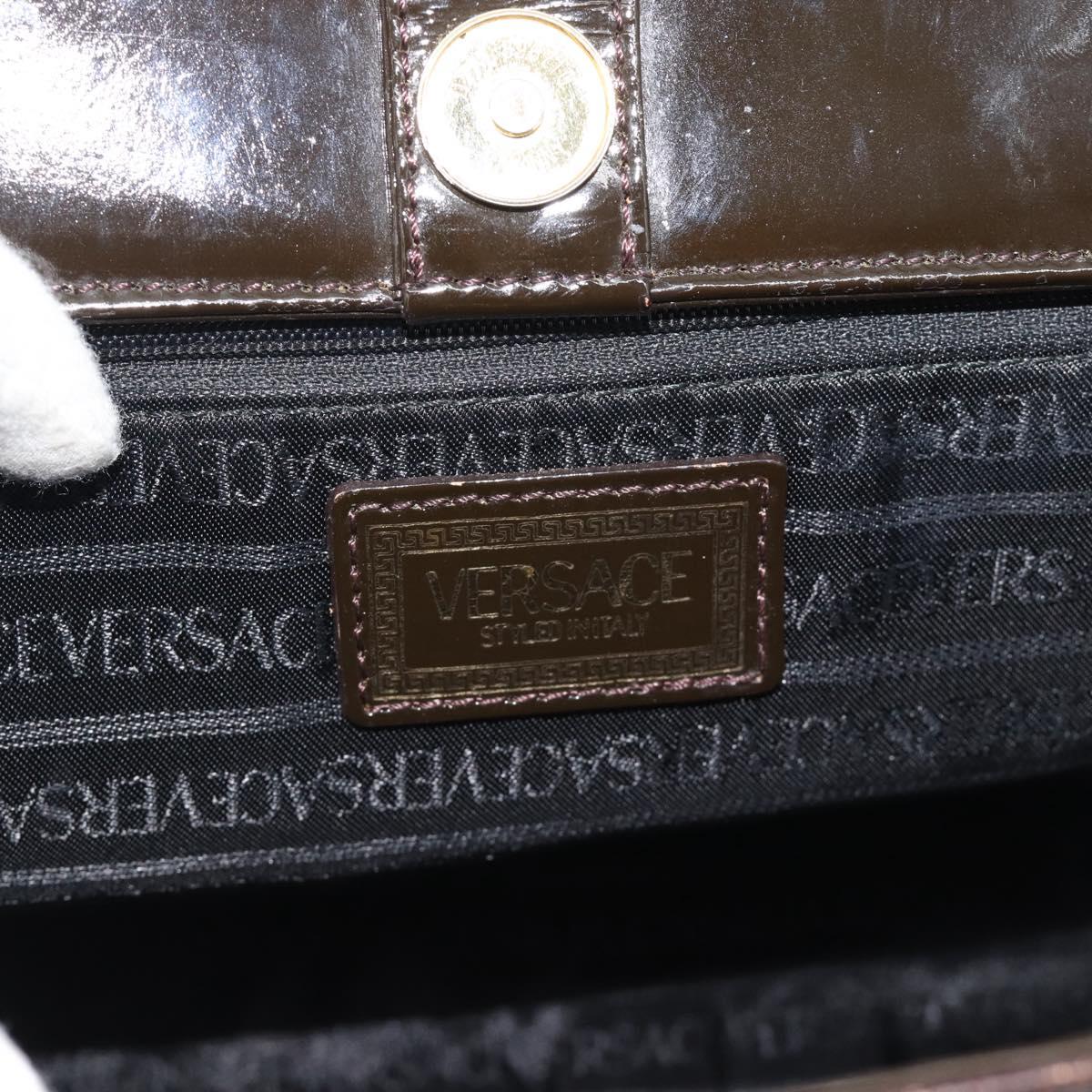VERSACE Hand Bag Leather Brown Gold Tone Auth BA14561