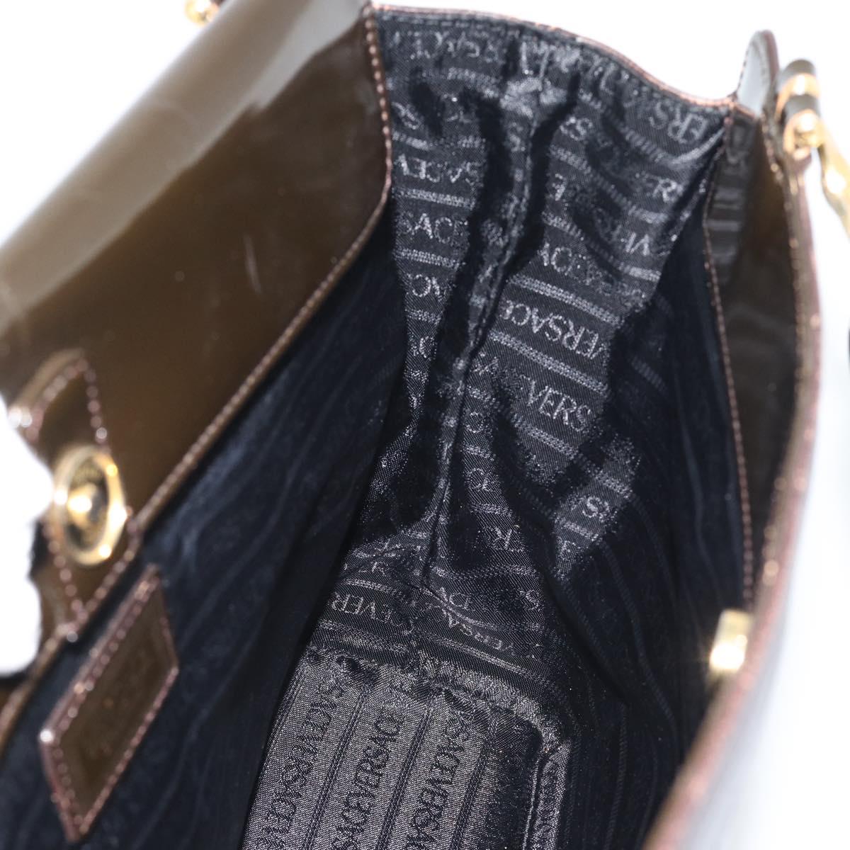 VERSACE Hand Bag Leather Brown Gold Tone Auth BA14561