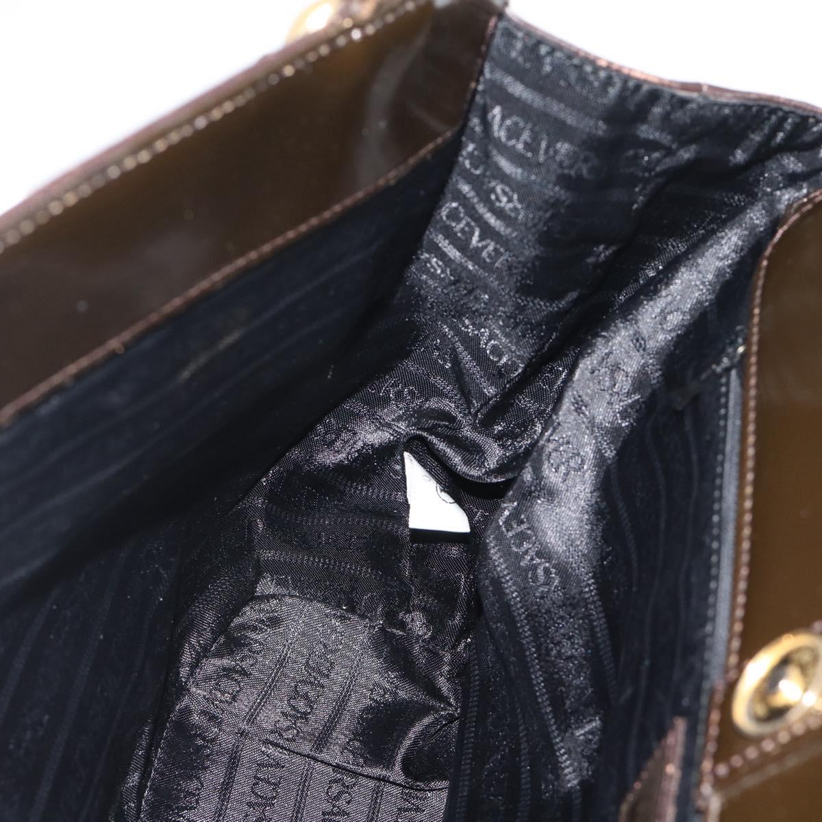 VERSACE Hand Bag Leather Brown Gold Tone Auth BA14561