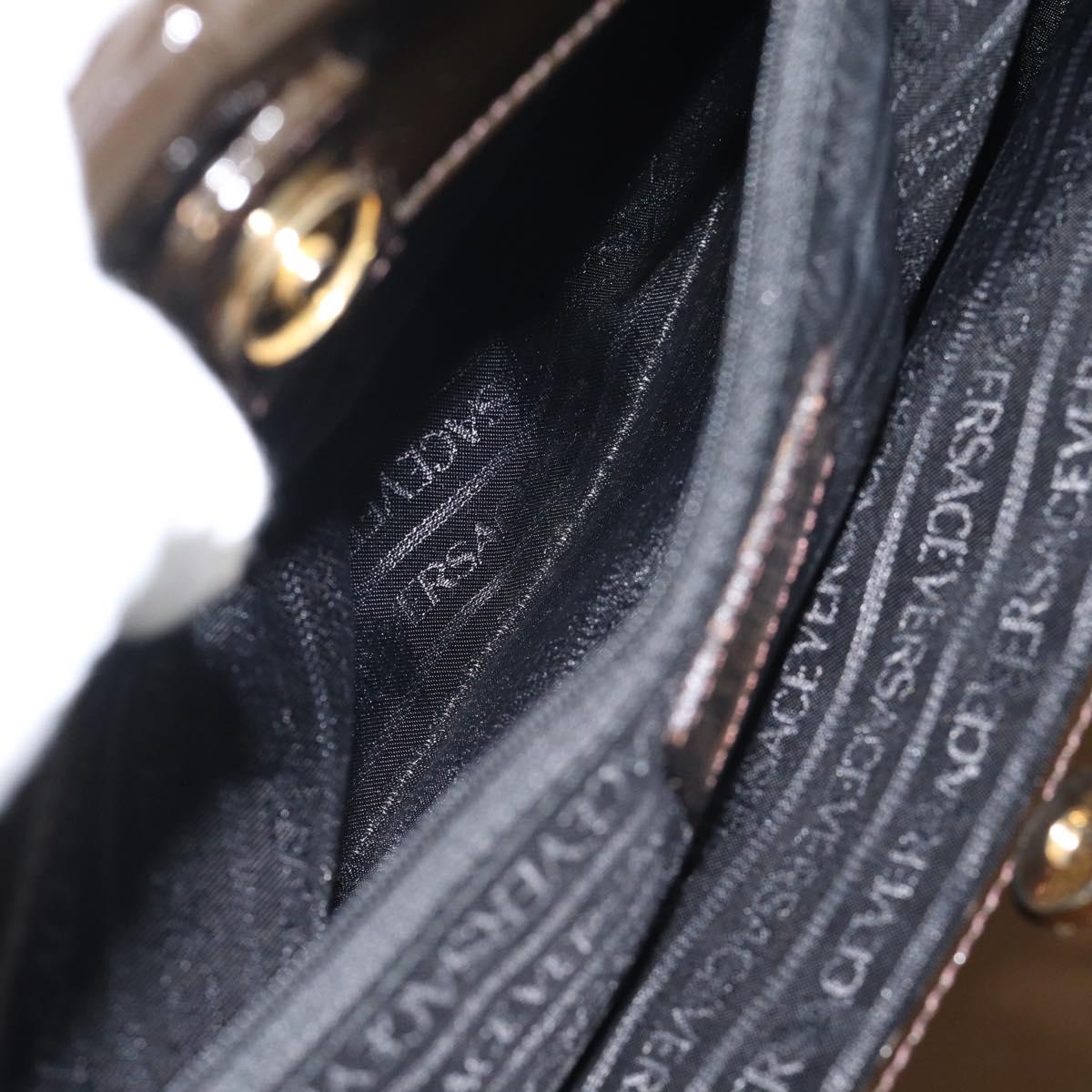 VERSACE Hand Bag Leather Brown Gold Tone Auth BA14561
