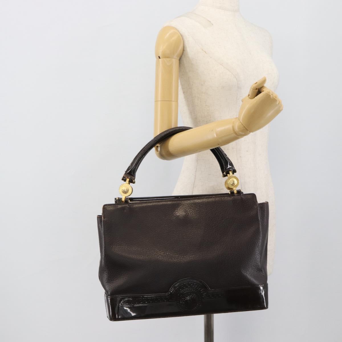 VERSACE Hand Bag Leather Brown Gold Tone Auth BA14561