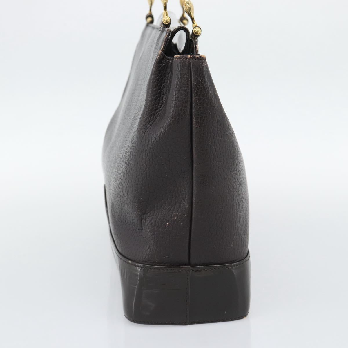 VERSACE Hand Bag Leather Brown Gold Tone Auth BA14561