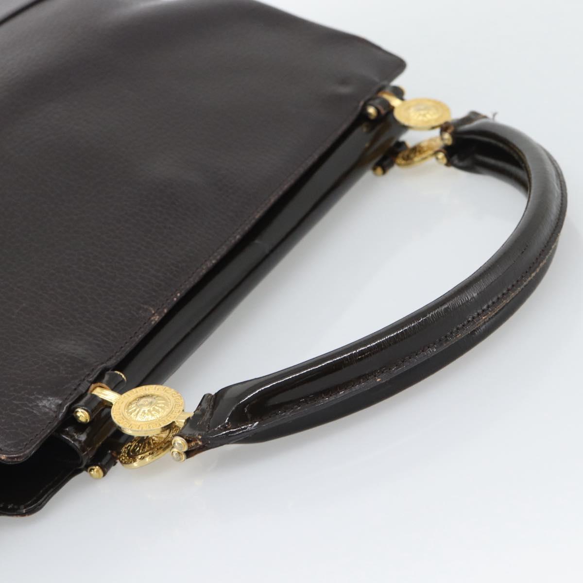 VERSACE Hand Bag Leather Brown Gold Tone Auth BA14561