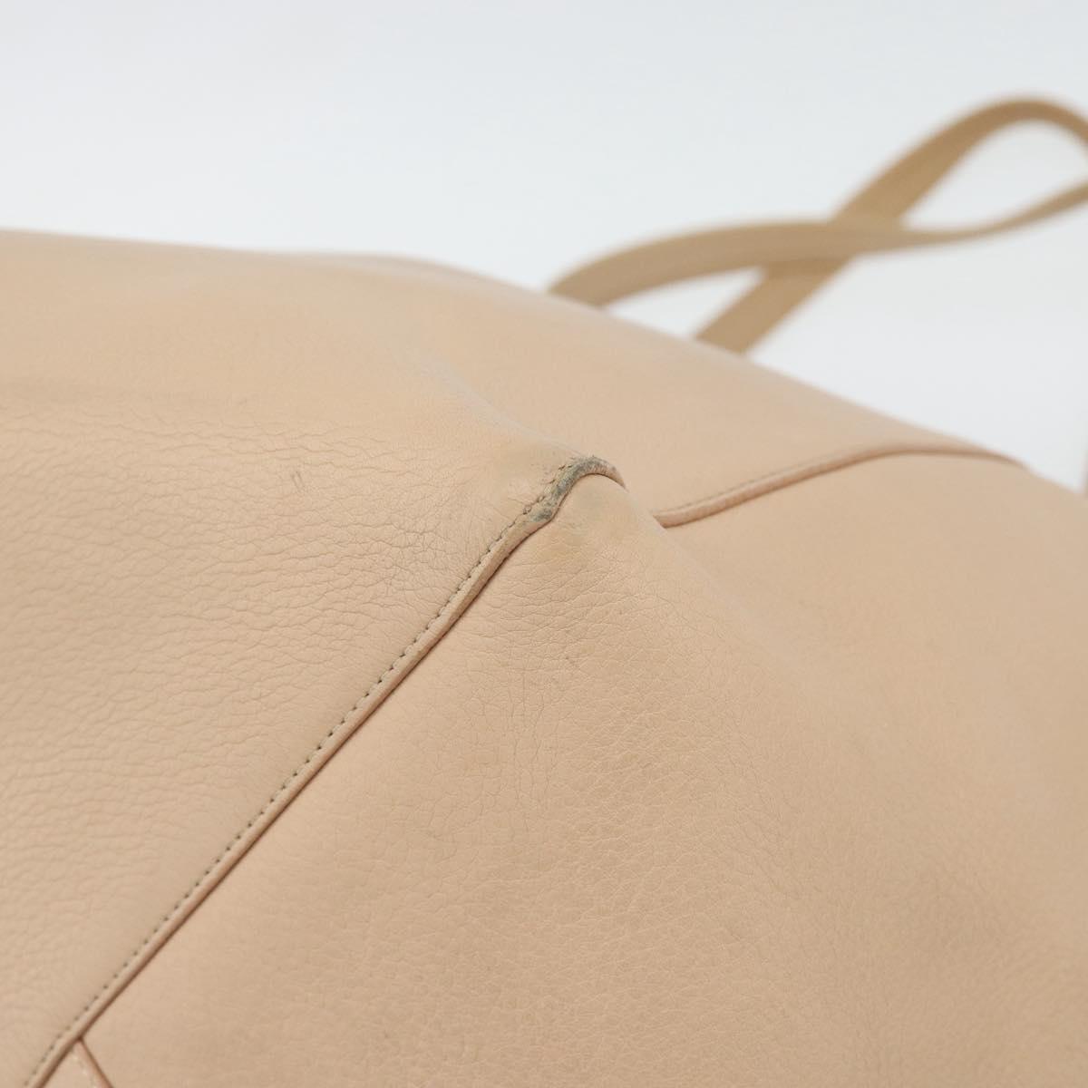 CELINE Tote Bag Leather Beige Auth BA14562A
