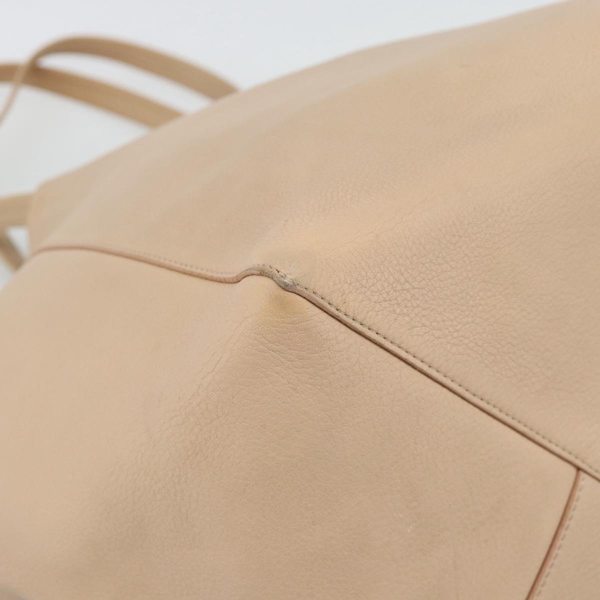 CELINE Tote Bag Leather Beige Auth BA14562A