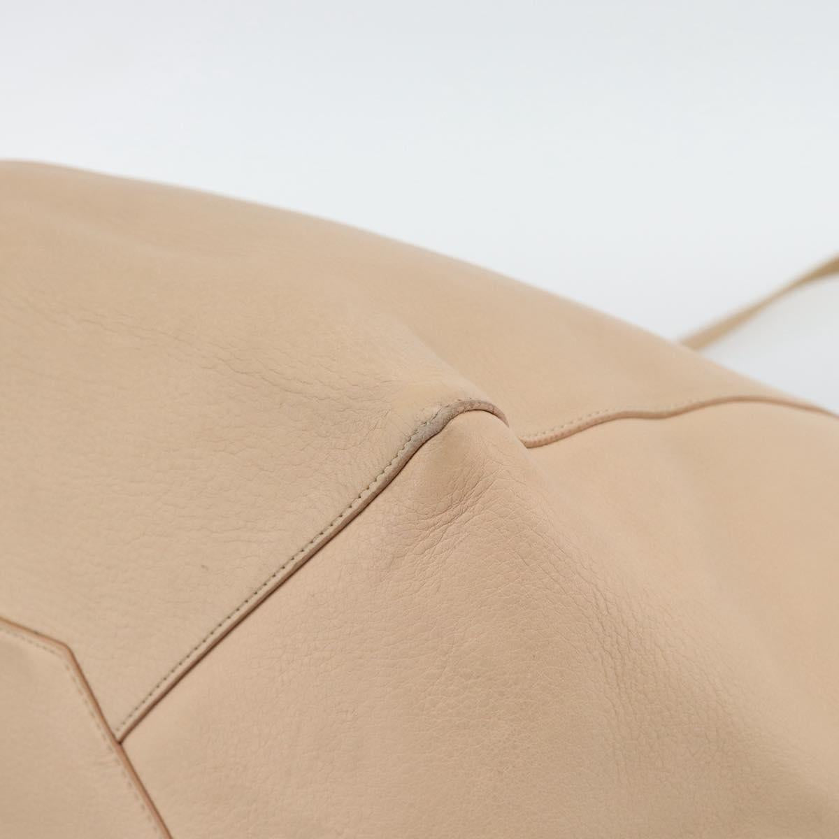 CELINE Tote Bag Leather Beige Auth BA14562A