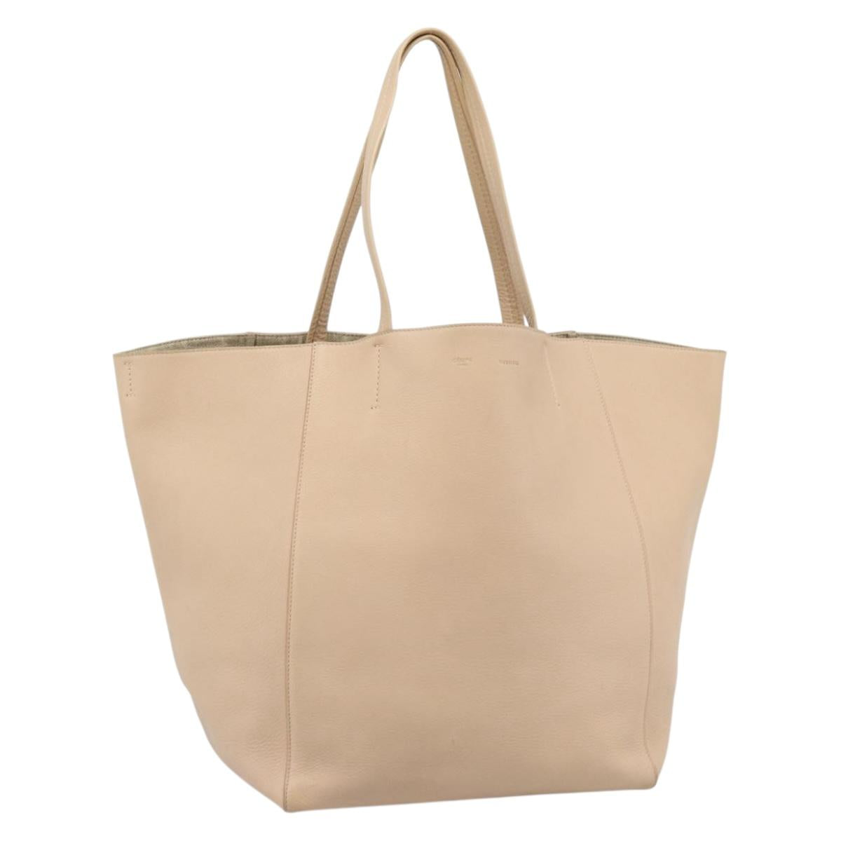 CELINE Tote Bag Leather Beige Auth BA14562A
