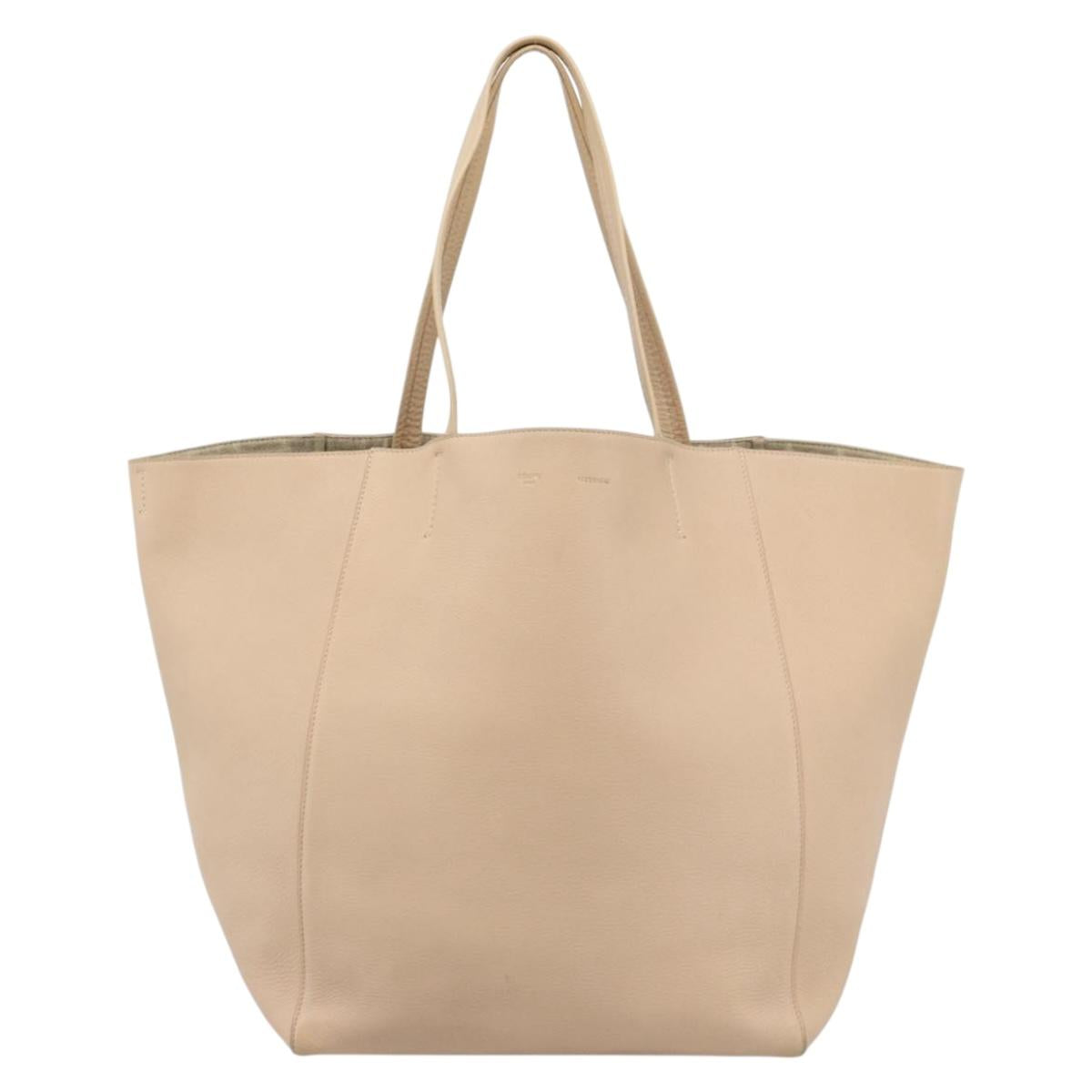 CELINE Tote Bag Leather Beige Auth BA14562A