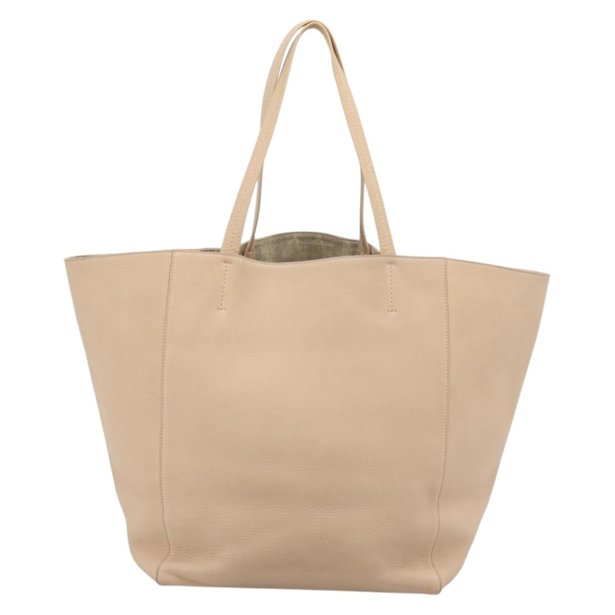 CELINE Tote Bag Leather Beige Auth BA14562A