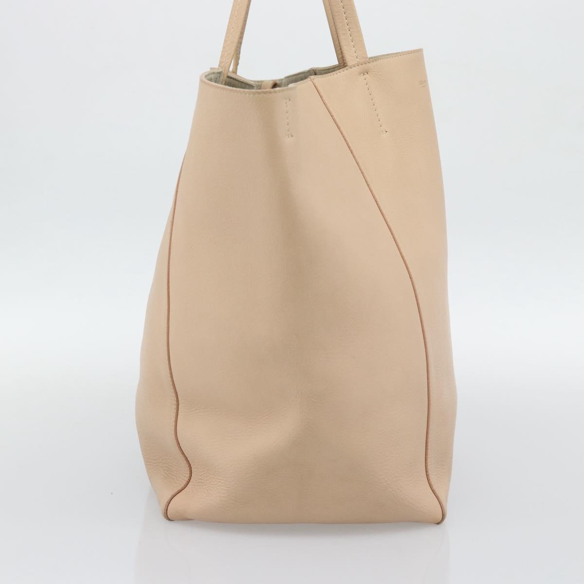 CELINE Tote Bag Leather Beige Auth BA14562A
