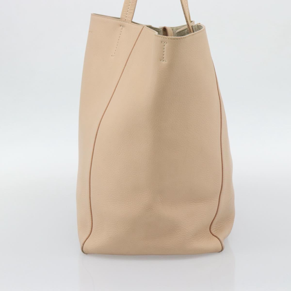 CELINE Tote Bag Leather Beige Auth BA14562A