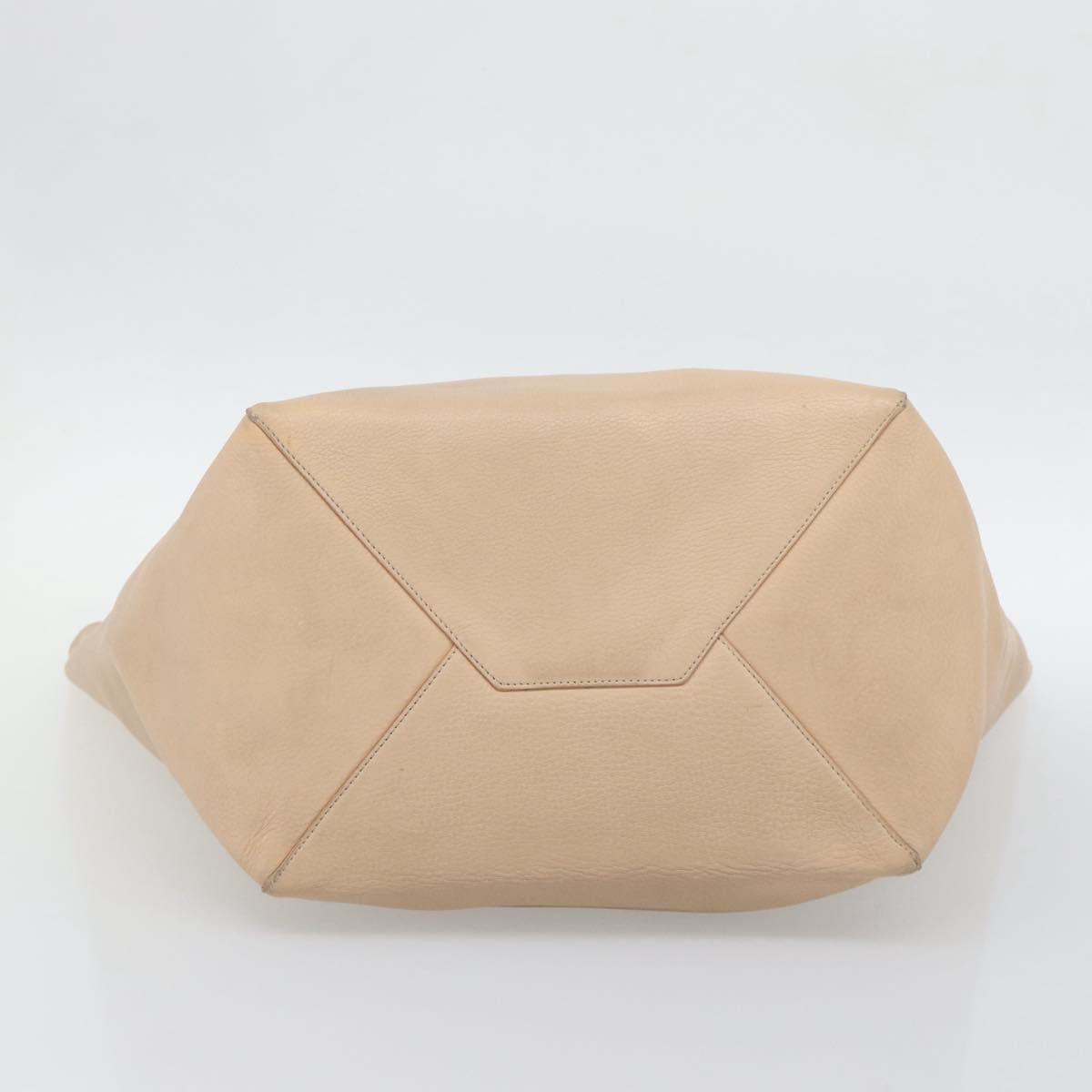 CELINE Tote Bag Leather Beige Auth BA14562A