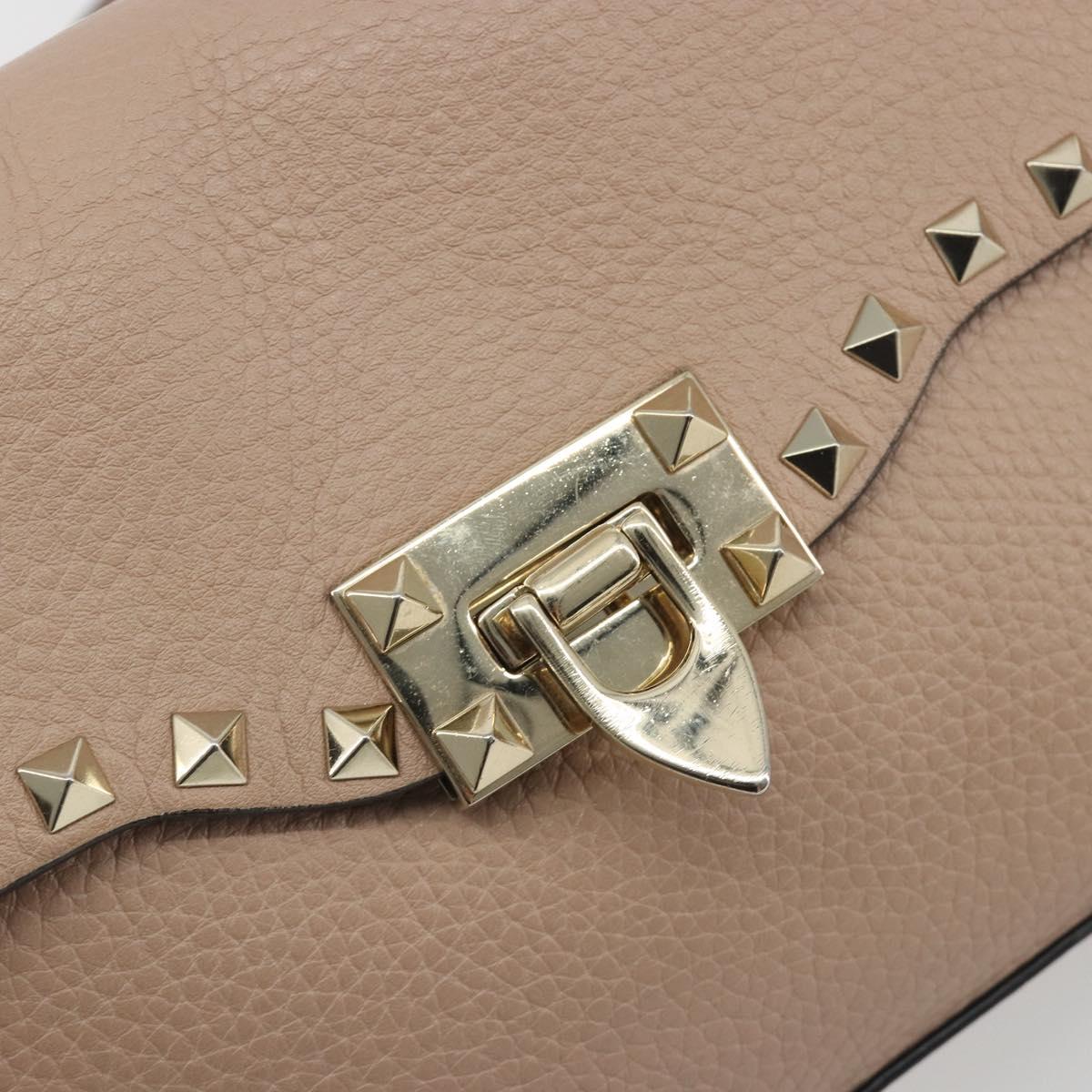 VALENTINO Studs Shoulder Bag Leather Pink Gold Tone Auth BA14563