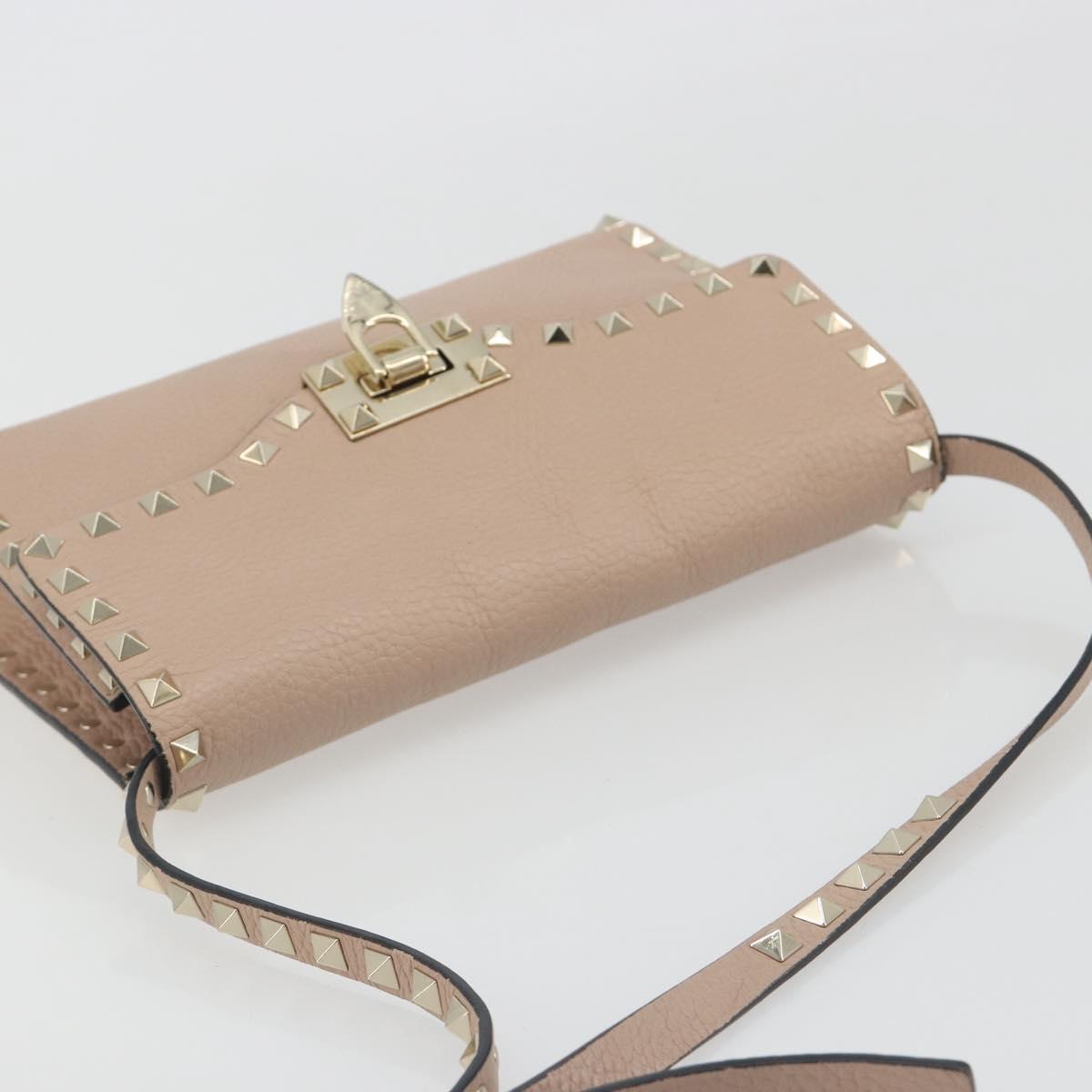 VALENTINO Studs Shoulder Bag Leather Pink Gold Tone Auth BA14563
