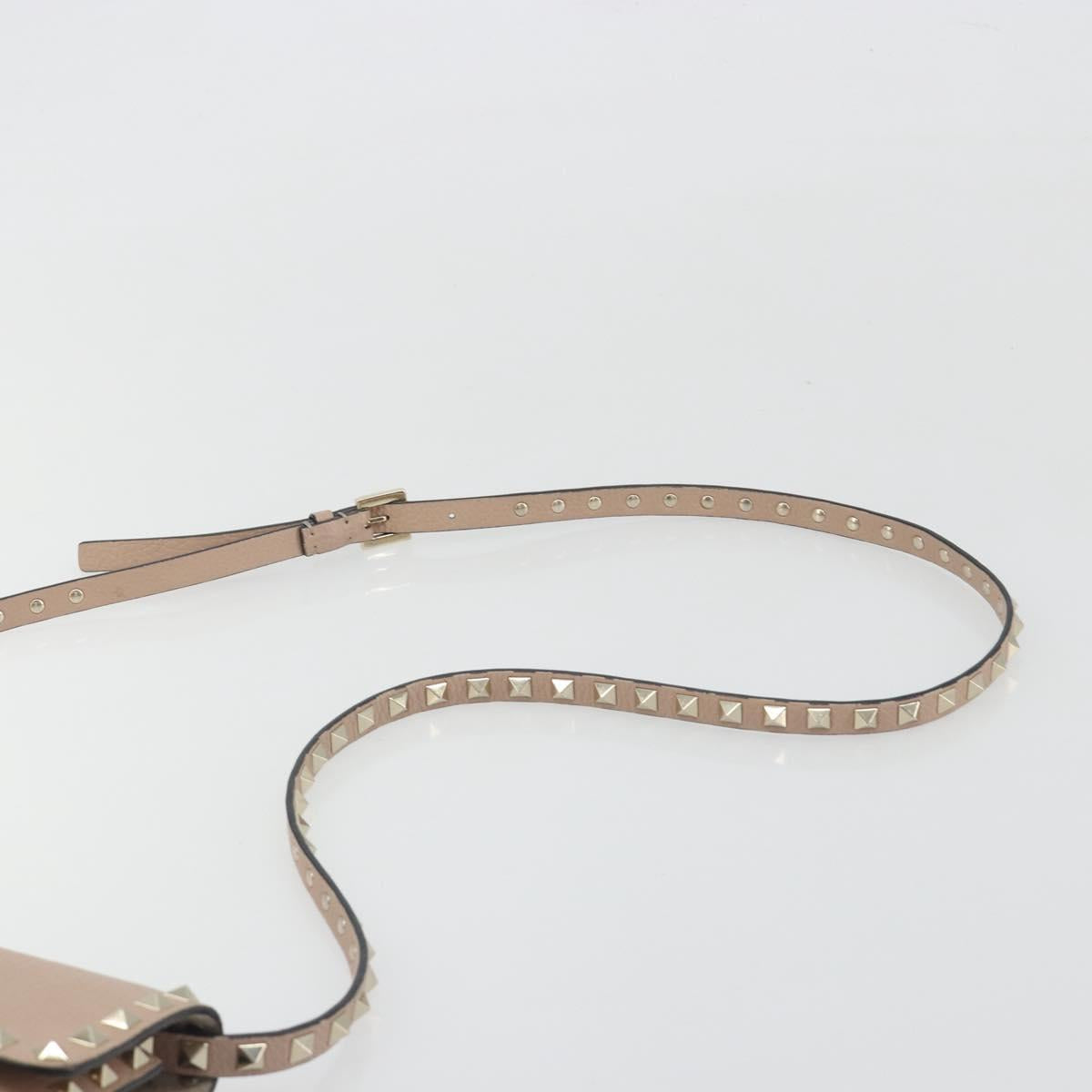 VALENTINO Studs Shoulder Bag Leather Pink Gold Tone Auth BA14563