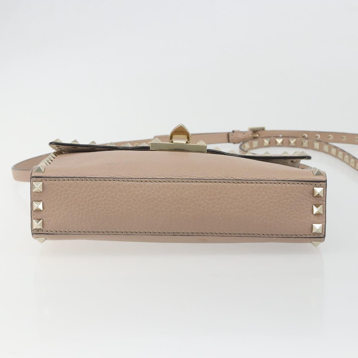 VALENTINO Studs Shoulder Bag Leather Pink Gold Tone Auth BA14563