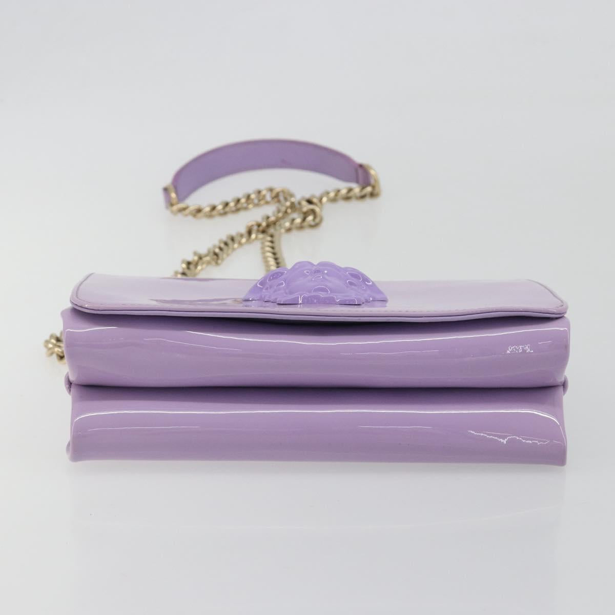 VERSACE Medusa Chain Shoulder Bag Patent Purple Gold Tone Auth BA14565A