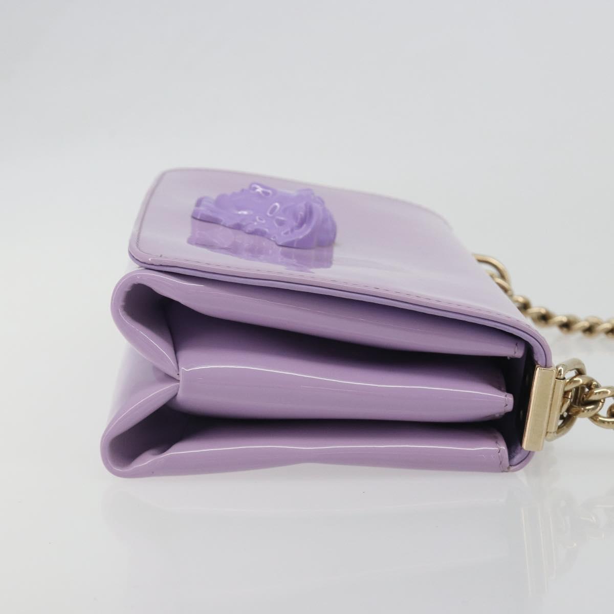 VERSACE Medusa Chain Shoulder Bag Patent Purple Gold Tone Auth BA14565A