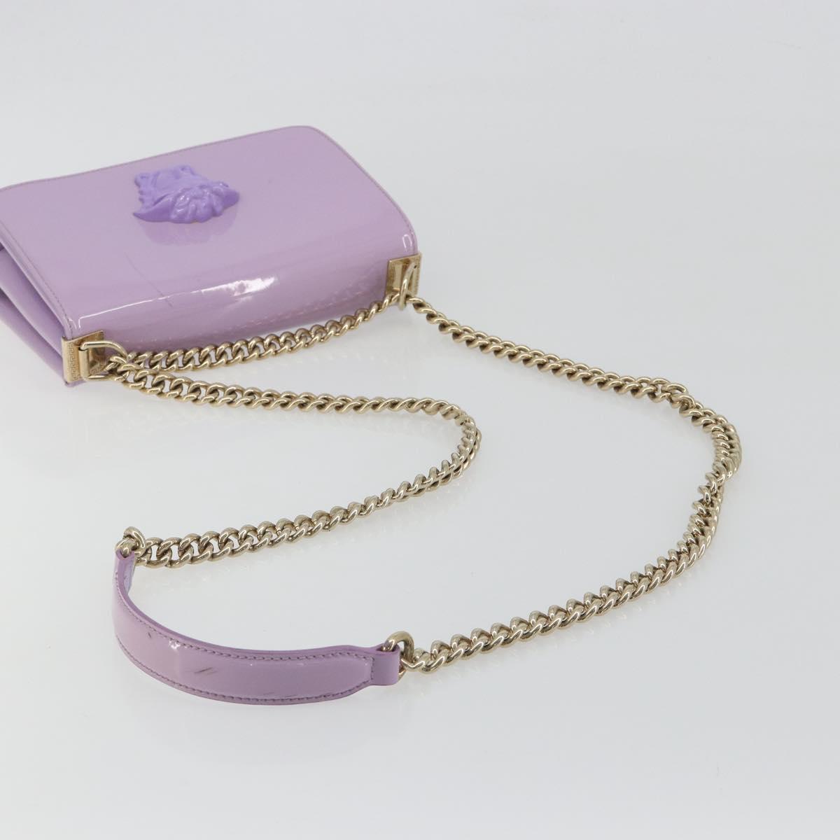 VERSACE Medusa Chain Shoulder Bag Patent Purple Gold Tone Auth BA14565A