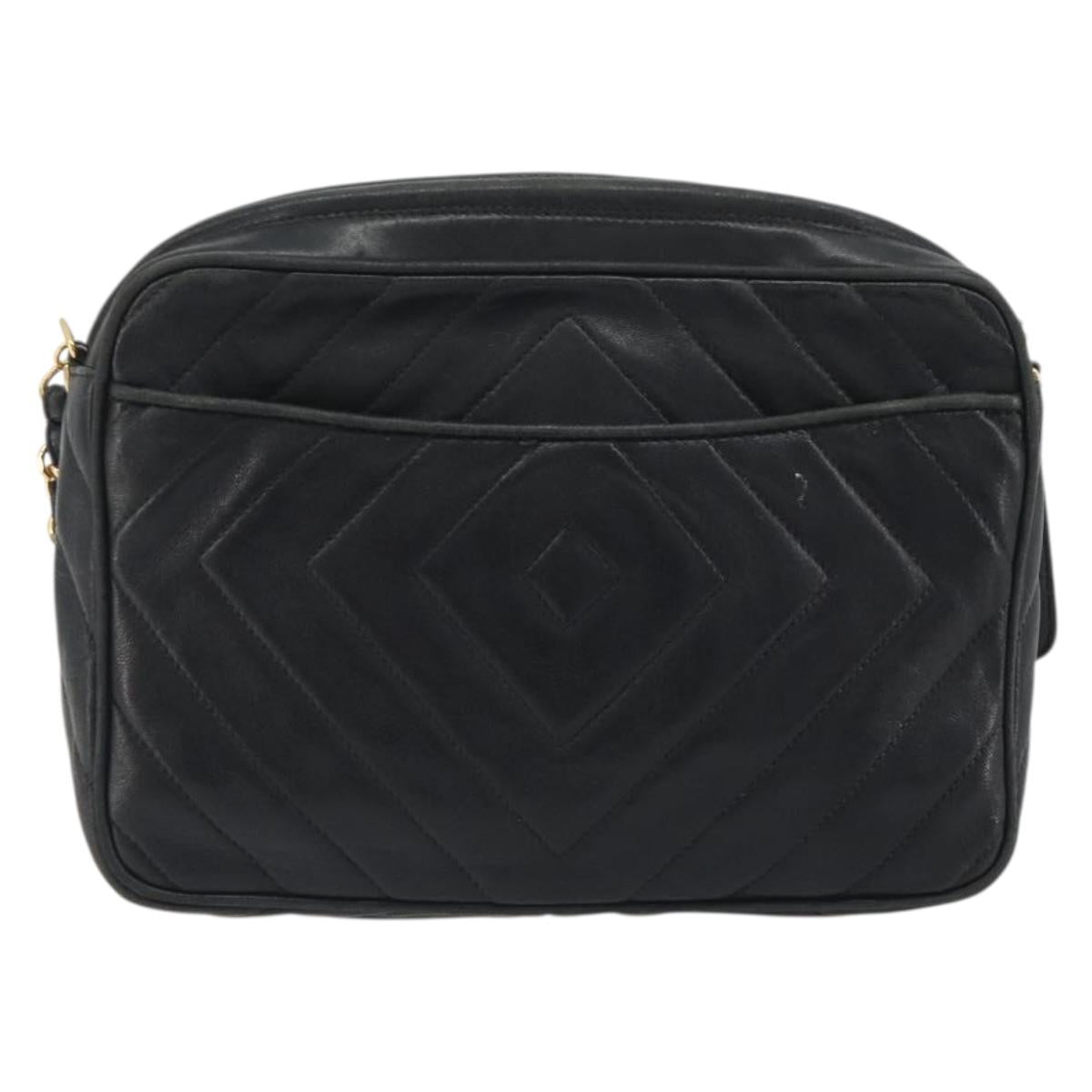 CHANEL Diamond Stitch Chain Shoulder Bag Lamb Skin Black Gold CC Auth BA14566