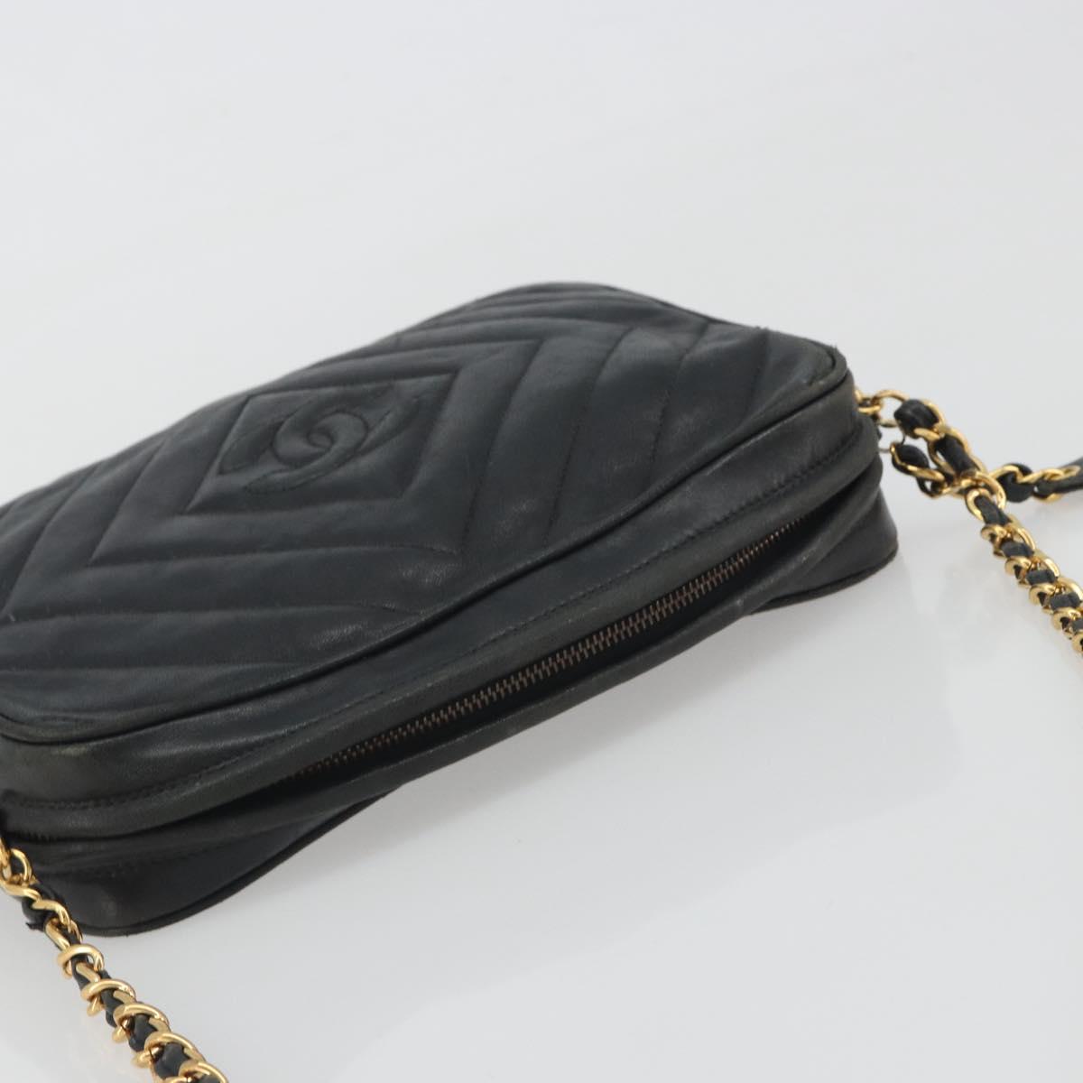 CHANEL Diamond Stitch Chain Shoulder Bag Lamb Skin Black Gold CC Auth BA14566