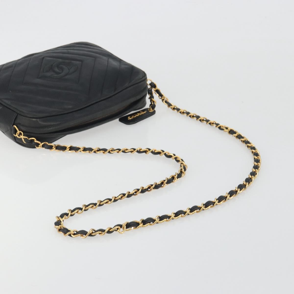 CHANEL Diamond Stitch Chain Shoulder Bag Lamb Skin Black Gold CC Auth BA14566