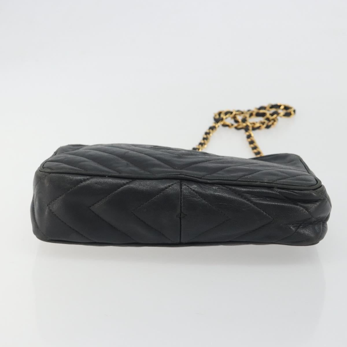 CHANEL Diamond Stitch Chain Shoulder Bag Lamb Skin Black Gold CC Auth BA14566