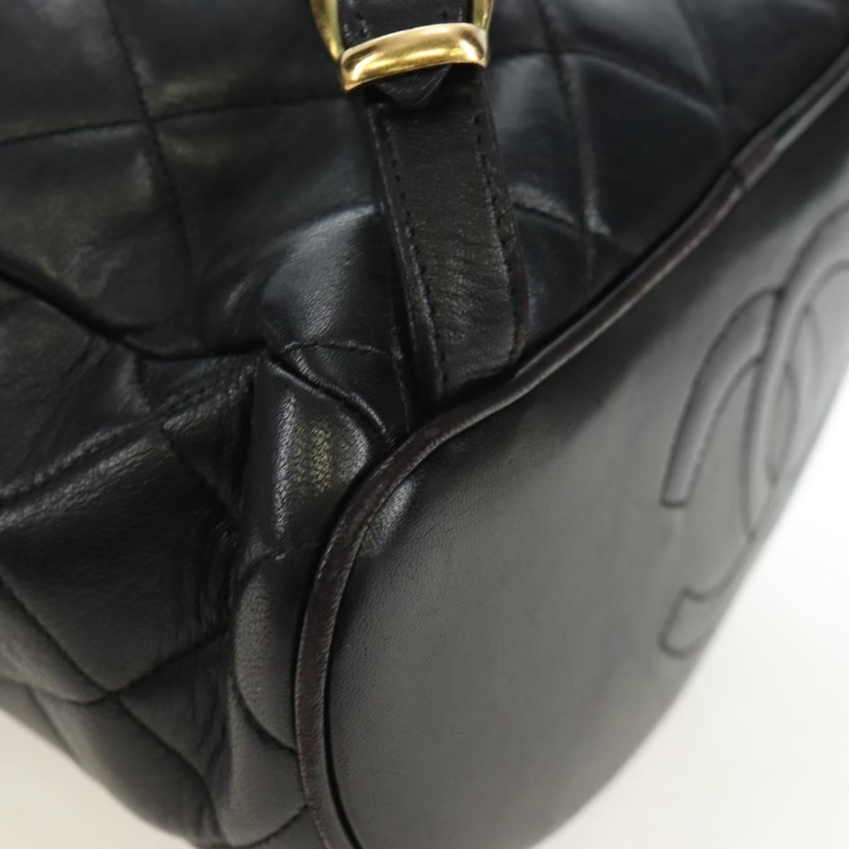 CHANEL Matelasse Chain Backpack Lamb Skin Black Gold Tone CC Auth BA14567M