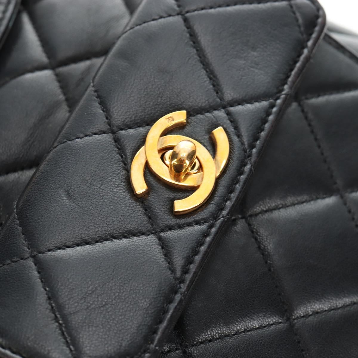 CHANEL Matelasse Chain Backpack Lamb Skin Black Gold Tone CC Auth BA14567M