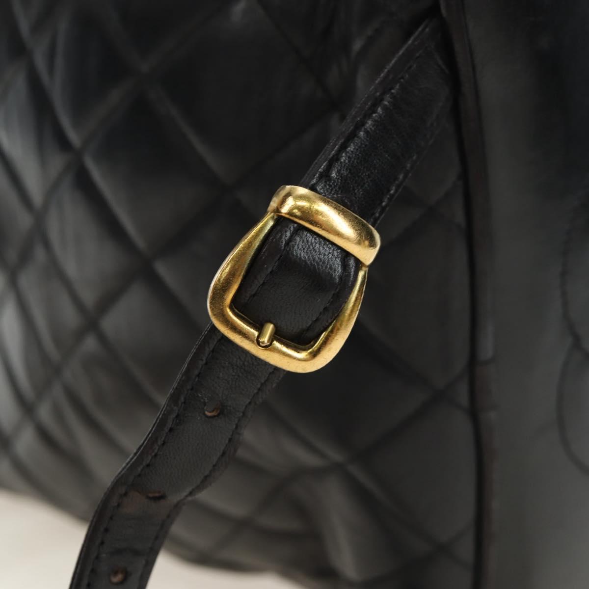 CHANEL Matelasse Chain Backpack Lamb Skin Black Gold Tone CC Auth BA14567M