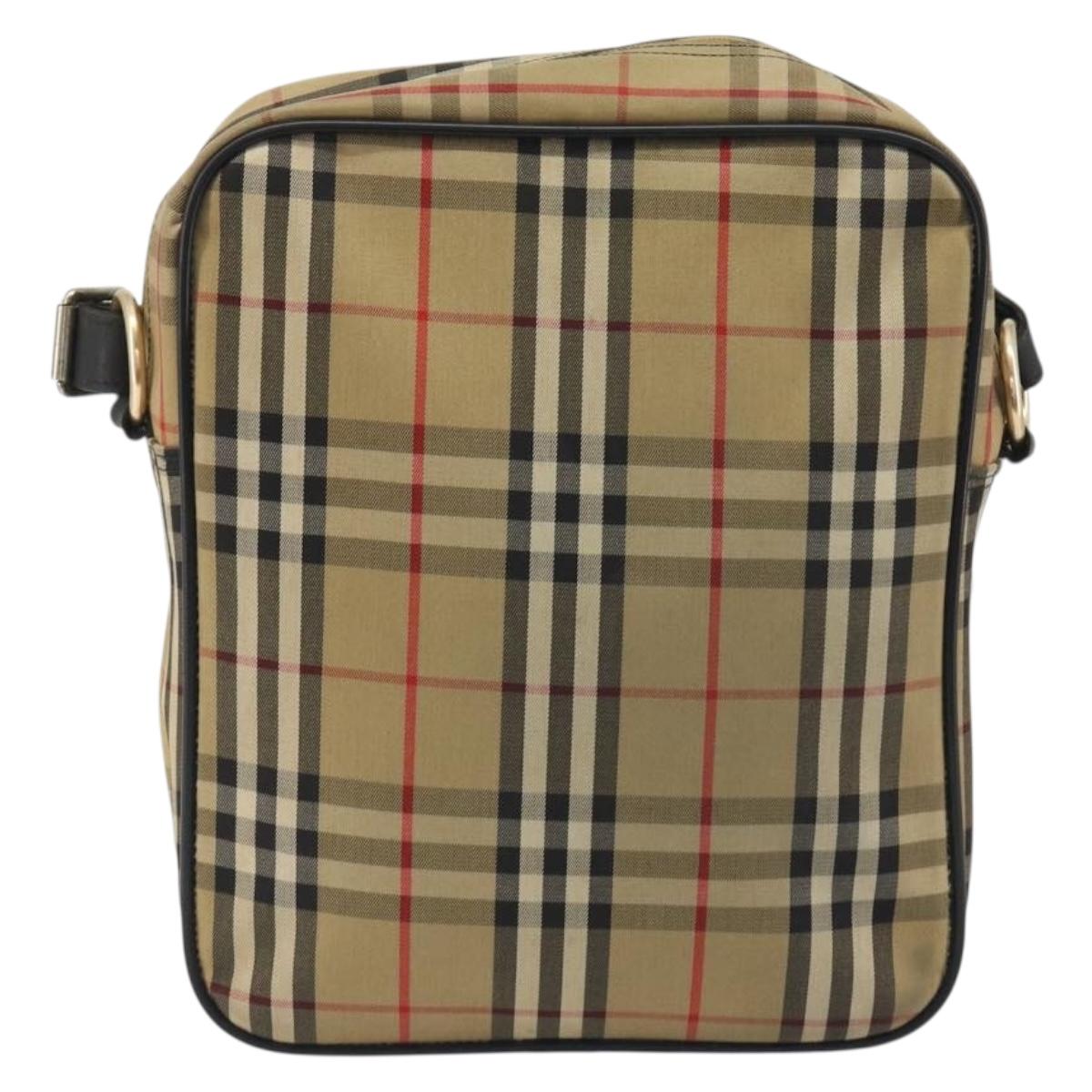 Burberrys Nova Check Shoulder Bag Canvas Beige Gold Tone Auth BA14568