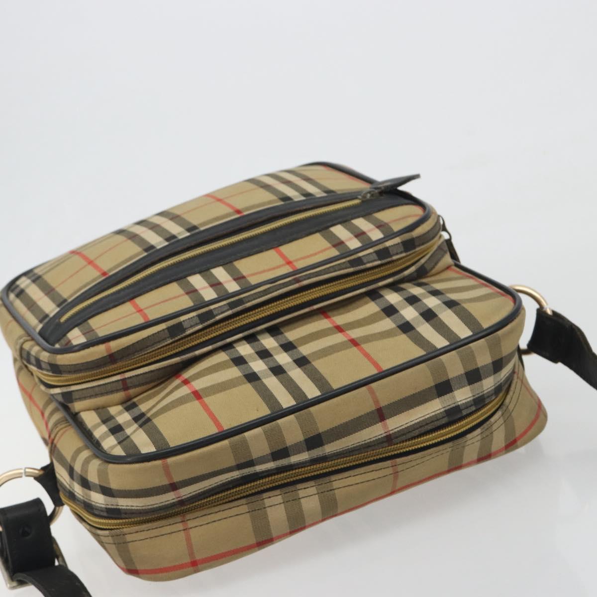 Burberrys Nova Check Shoulder Bag Canvas Beige Gold Tone Auth BA14568