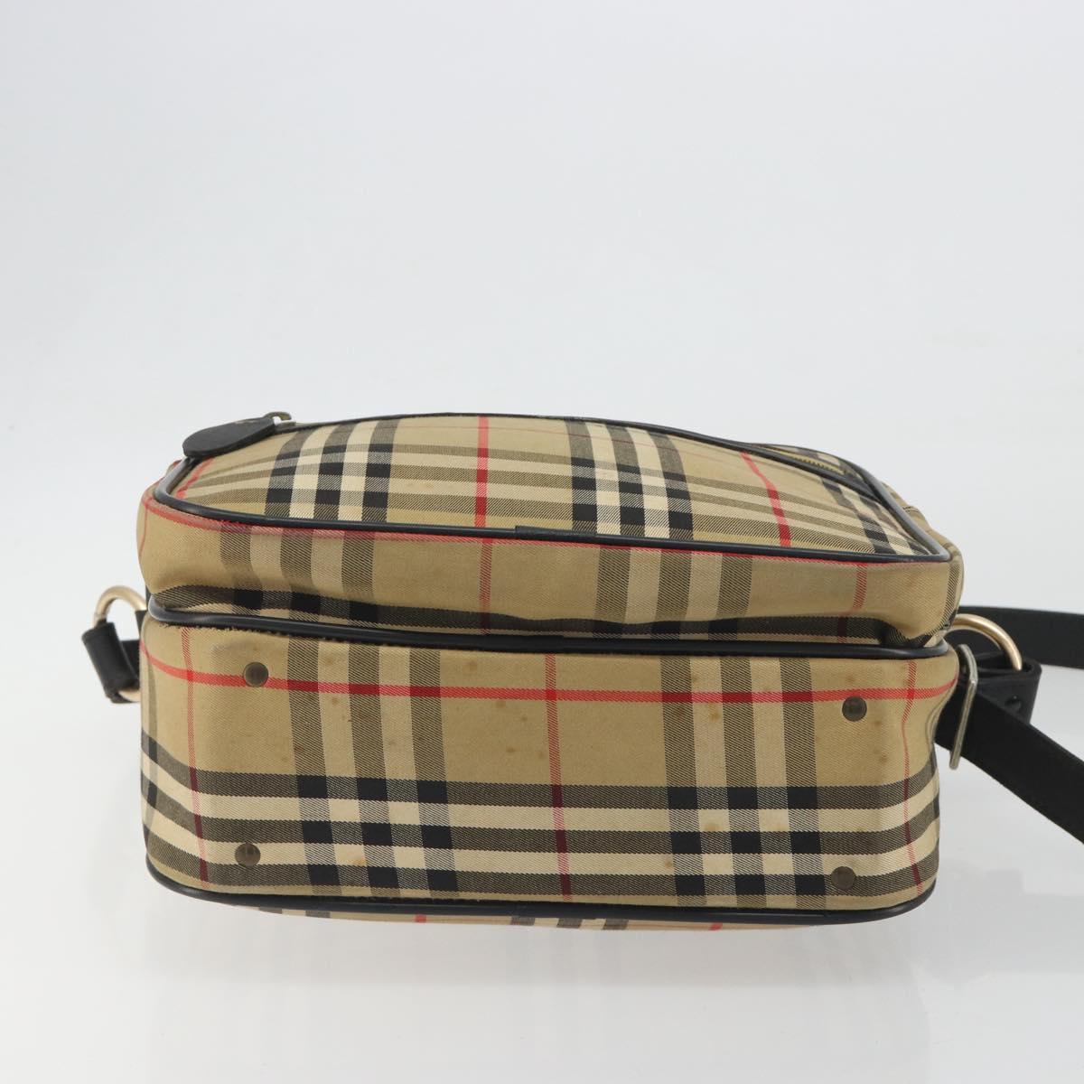 Burberrys Nova Check Shoulder Bag Canvas Beige Gold Tone Auth BA14568