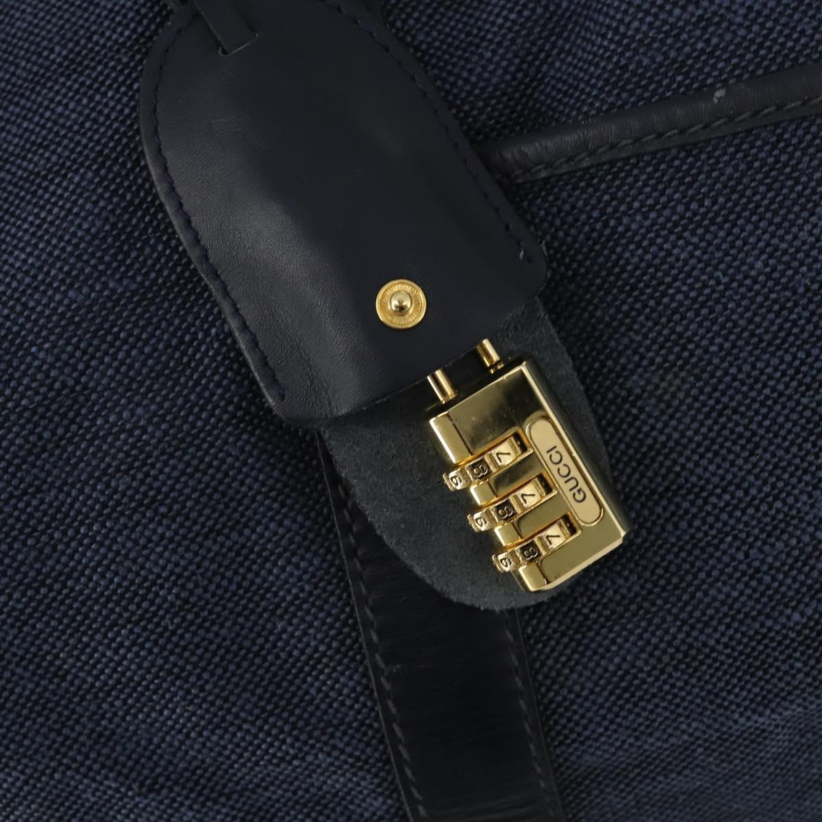 GUCCI Boston Bag Canvas 2way Navy Gold Tone 012 123 0254 Auth BA14569