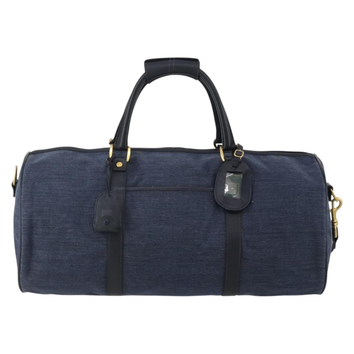 GUCCI Boston Bag Canvas 2way Navy Gold Tone 012 123 0254 Auth BA14569