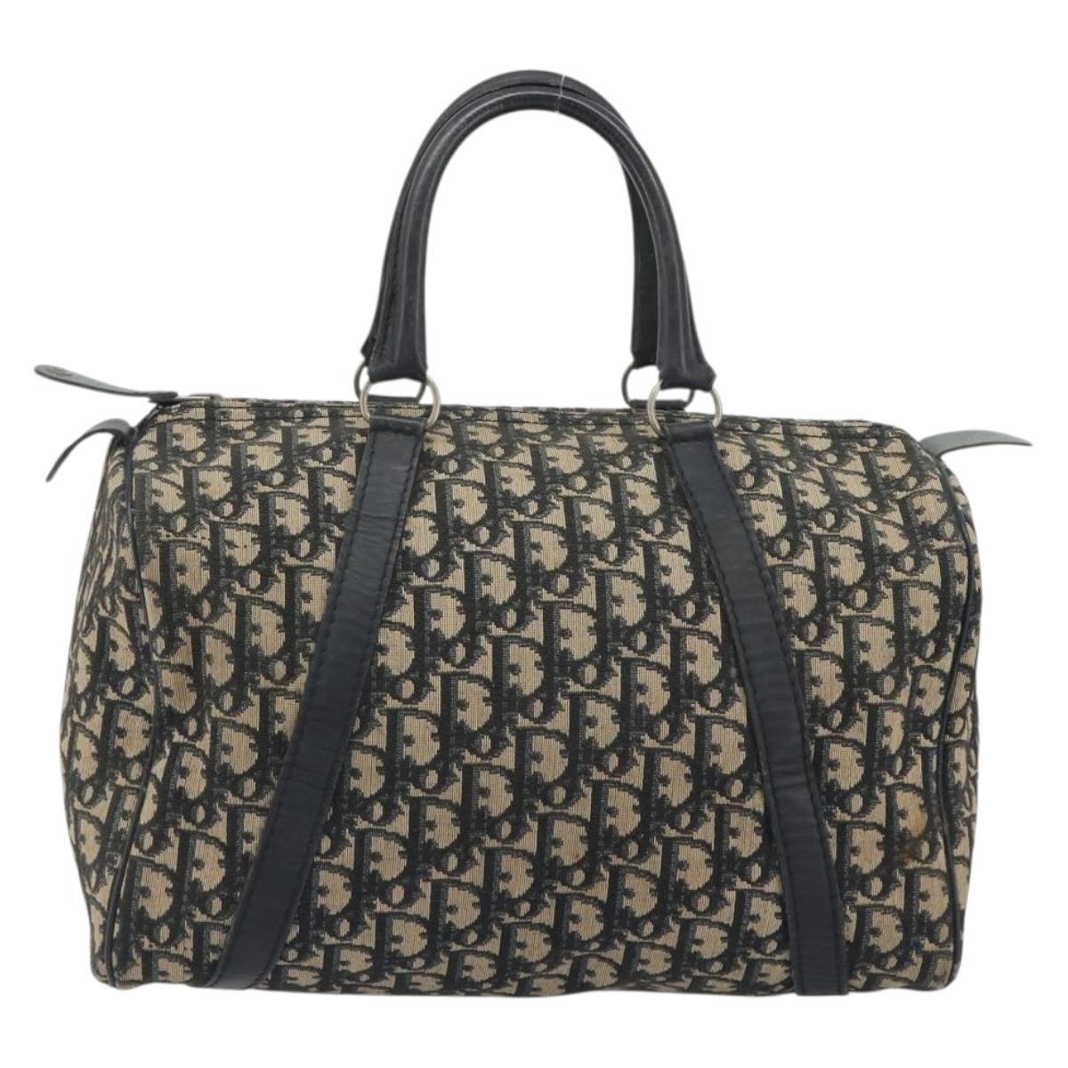 Christian Dior Trotter Canvas Hand Bag Navy Gold Tone Auth BA14570